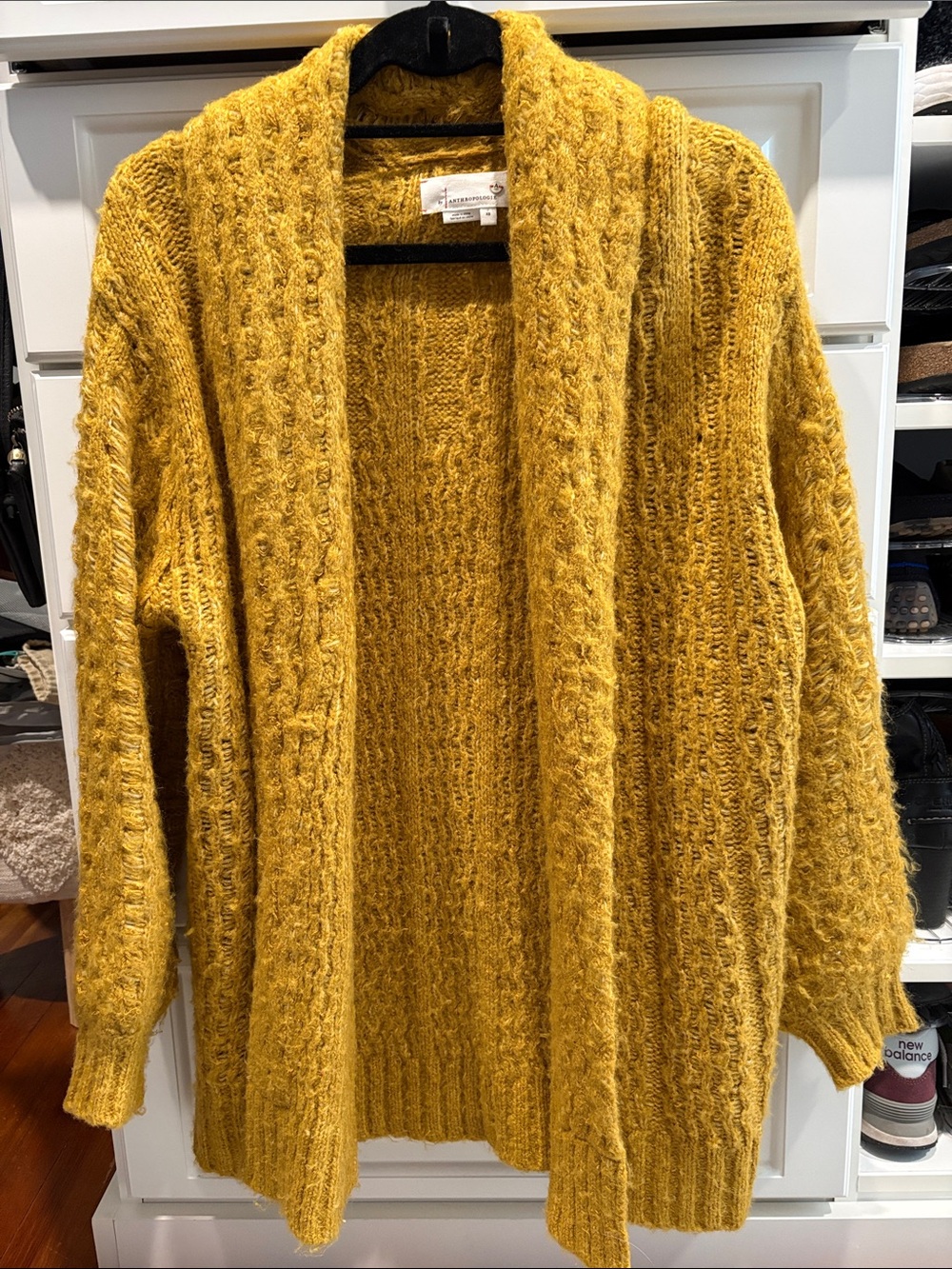 Anthropologie Cozy Mustard Open-Front Women's Cardigan Sweater
